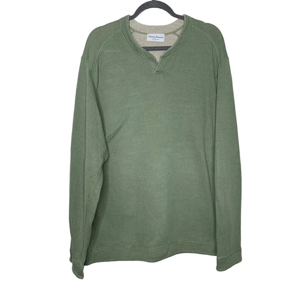 Tommy Bahama Sweater Mens XL Green Tan Reversible Pullover Long Sleeve Sweater - Picture 1 of 9